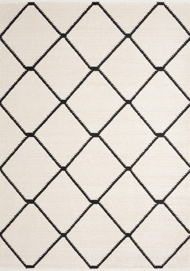 Calabar Cream Grey Lattice Rug by Kalora Interiors