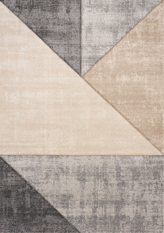 Folio Grey Beige Carved Triangular Pattern Rug by Kalora Interiors