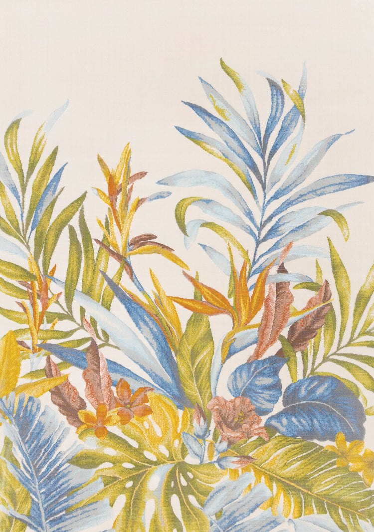 Belle Blue Pink Yellow Green Tropical Plant Rug by Kalora Interiors