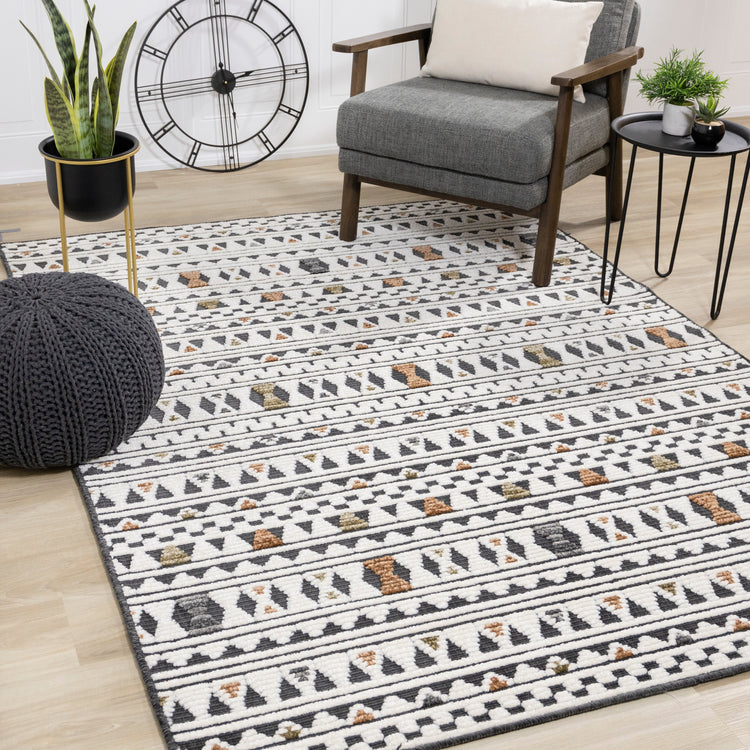 Lawson Cream Grey Orange Southwest Inspired Machine Washable Foldable Rug by Kalora Interiors