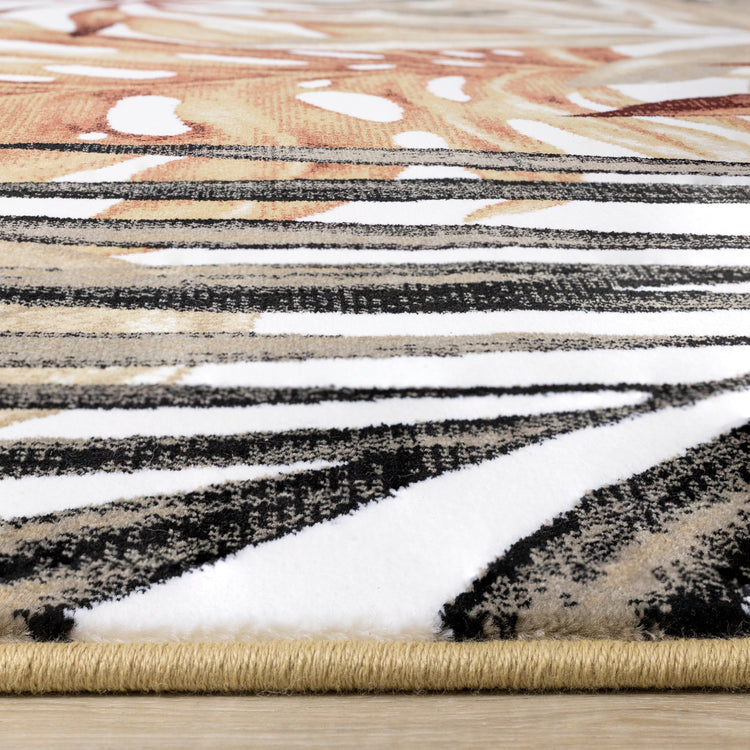 Claro White Beige Grey Palm Leaf Pattern Rug by Kalora Interiors