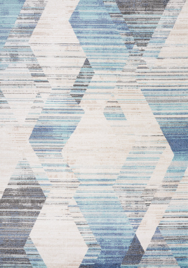 Fresco Cream Blue Grey Distressed Diamond Pattern Rug by Kalora Interiors