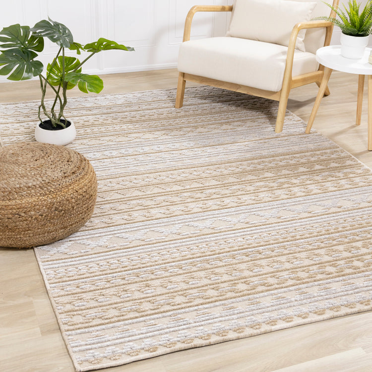 Lawson Beige Grey Cream Tribal Machine Washable Rug by Kalora Interiors