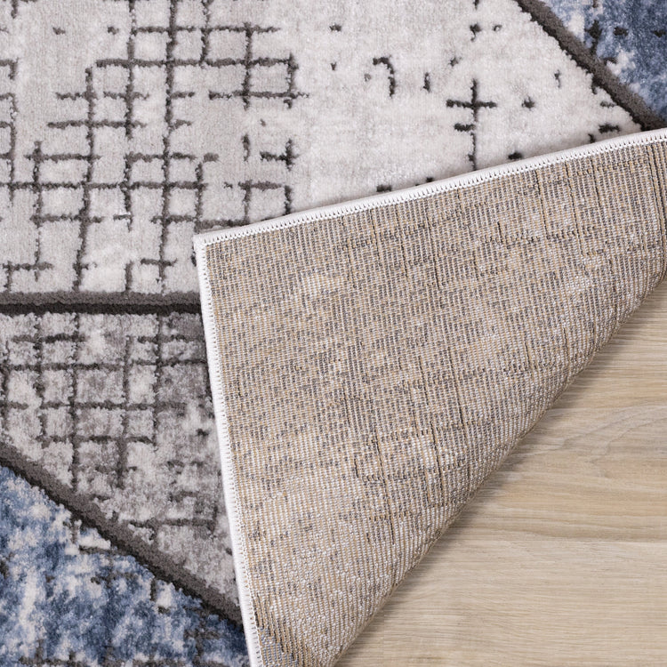 Darcy Grey Cream Blue Angular Carved Pile Rug by Kalora Interiors