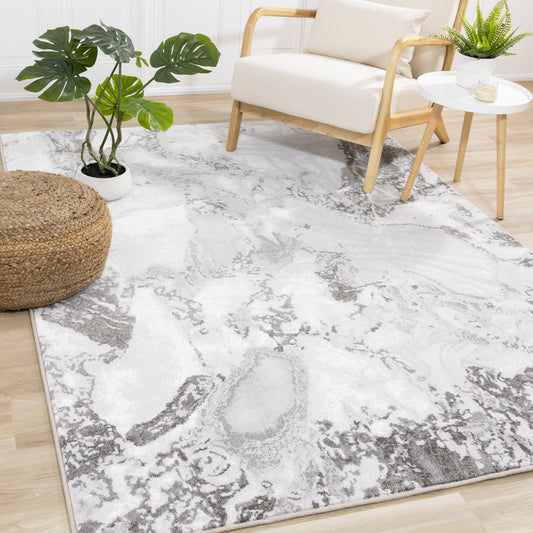 Intrigue White Grey Marble Swirl Rug by Kalora Interiors