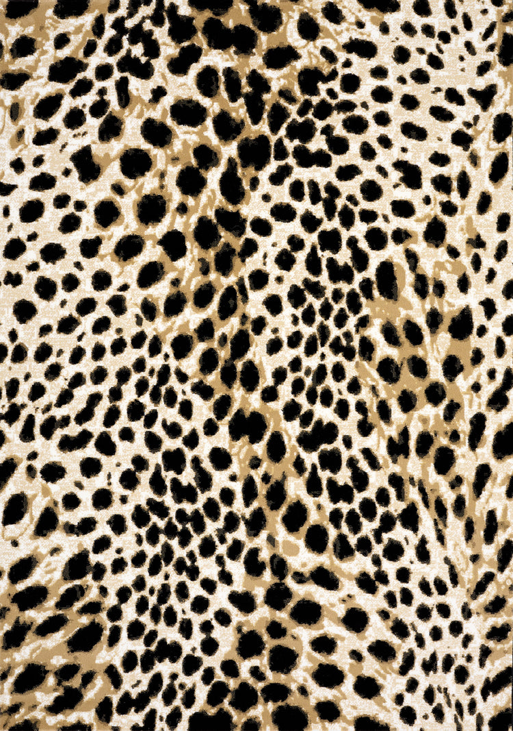 Alfombra de felpa con estampado de leopardo en negro y beige claro de Kalora Interiors