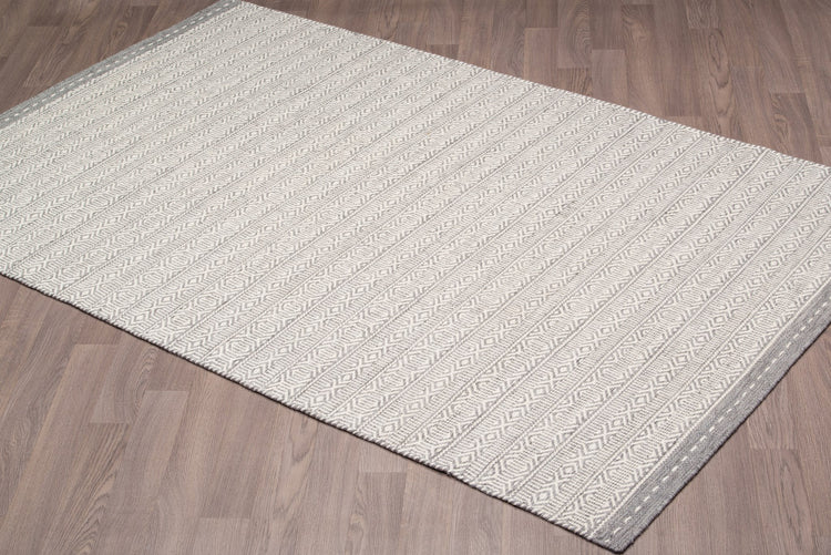 Prague PRA-GRY Hand Made Reversible Wool Grey White Area Rug By Viana Inc