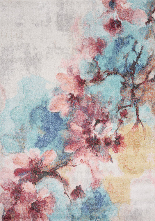 Fresco Blue Pink Yellow Cherry Blossom Rug by Kalora Interiors