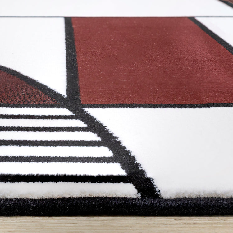 Claro White Black Orange Art Deco Geometric Plush Rug by Kalora Interiors