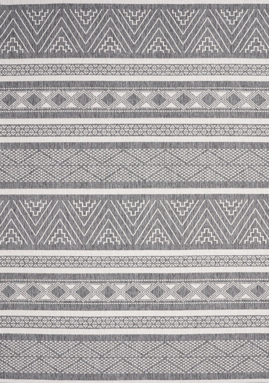 Bristol Reversible Grey White Striped Pattern Outdoor Rug by Kalora Interiors