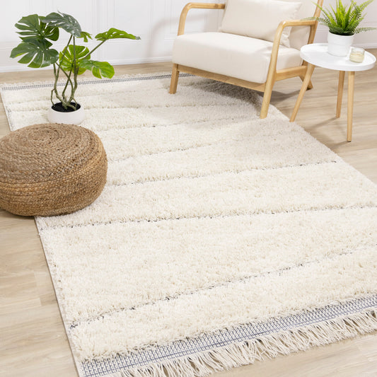 Novato Cream Grey Asymmetrical Lines Rug by Kalora Interiors