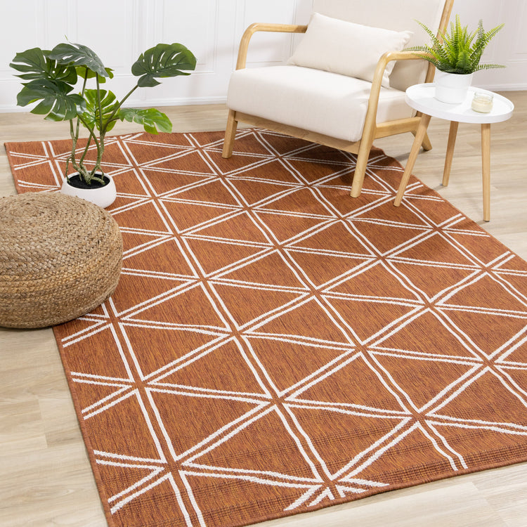 Bristol Orange White Geometric Triangle Rug by Kalora Interiors