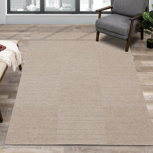 Peak Beige Variegated Texture Block Wool Rug by Kalora Interiors