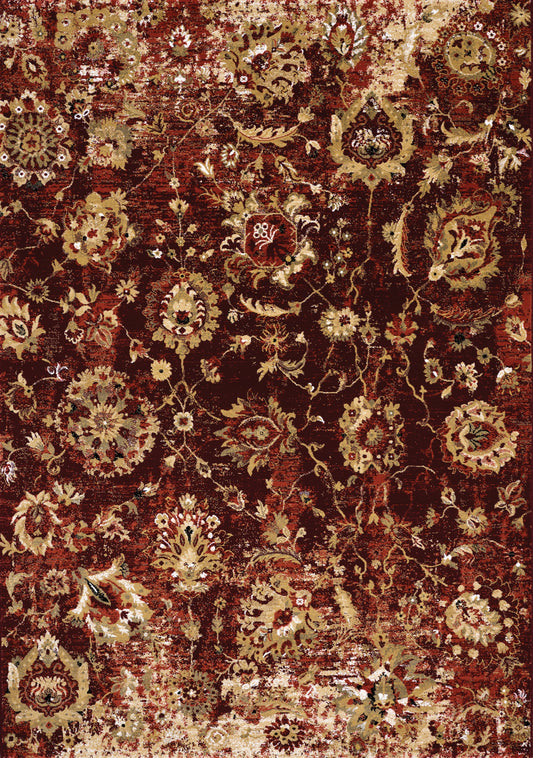 Alfombra de felpa tradicional en rojo y beige claro de Kalora Interiors