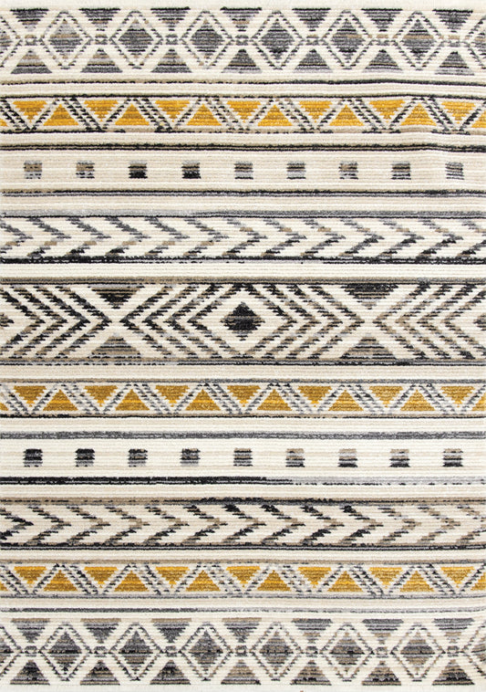 Calabar Cream Grey Yellow Tribal Rug by Kalora Interiors