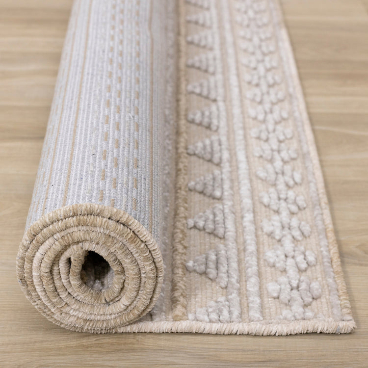 Lawson Beige Grey Cream Tribal Machine Washable Rug by Kalora Interiors