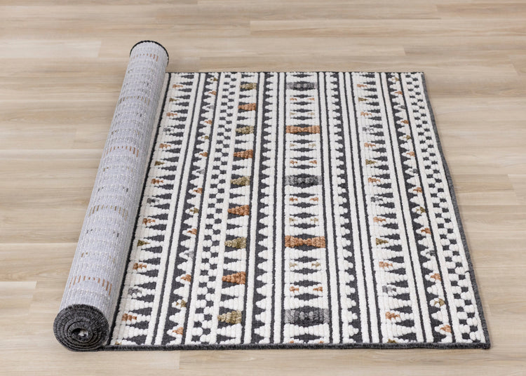 Lawson Cream Grey Orange Southwest Inspired Machine Washable Foldable Rug by Kalora Interiors